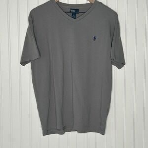 Polo Ralph Lauren Mens V Neck T Shirt Gray Polo Pony Logo Cotton Size M